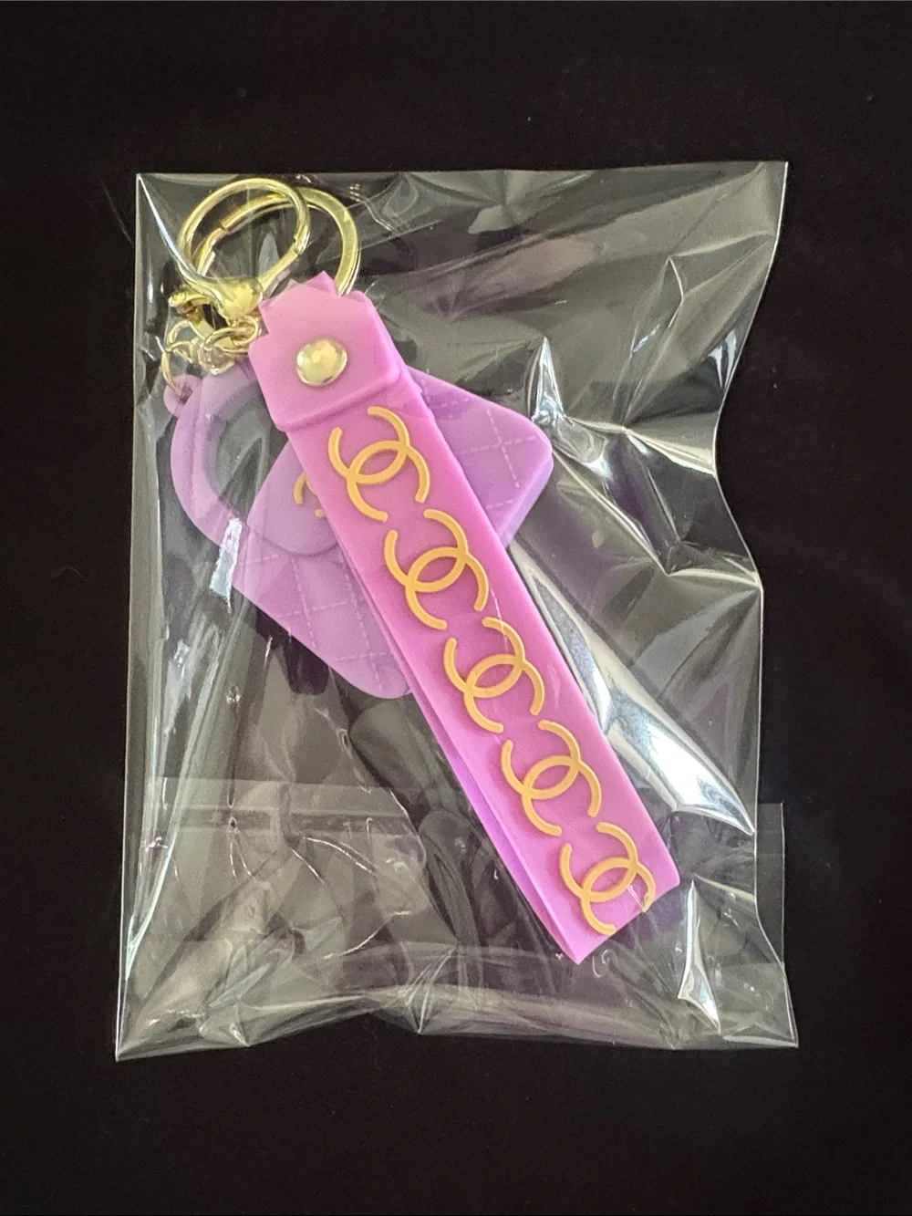 Fashion Purple Quilted Look PVC Handbag Keychain Bag Charm with Strap